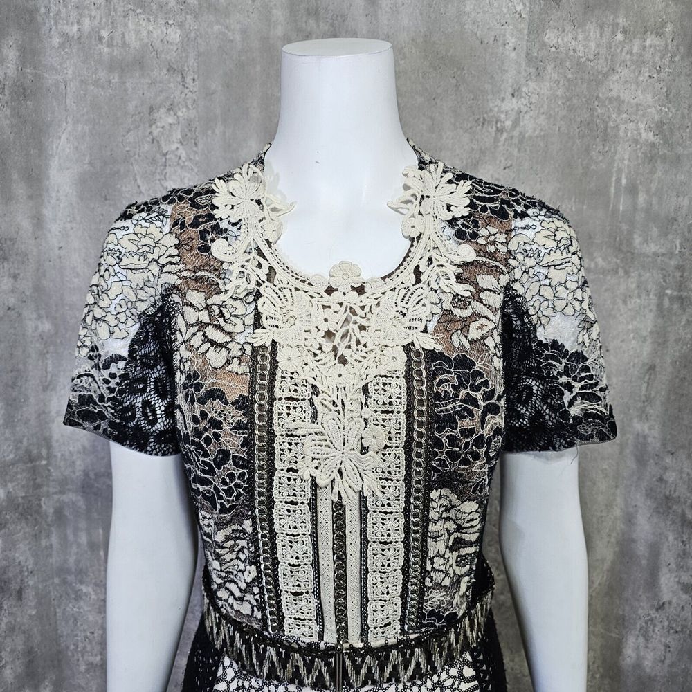 Beguile by Byron Lars 4‎ Melange Cream Black Lace Dress Cocktail Elegant Chic - Picture 3 of 10